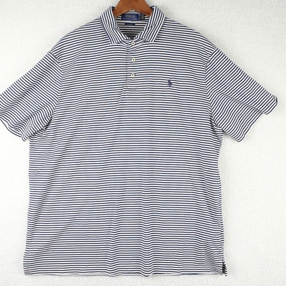 Polo Ralph Lauren Polo Mens Extra Large Blue White Breton Striped Knit Shirt - Picture 1 of 9